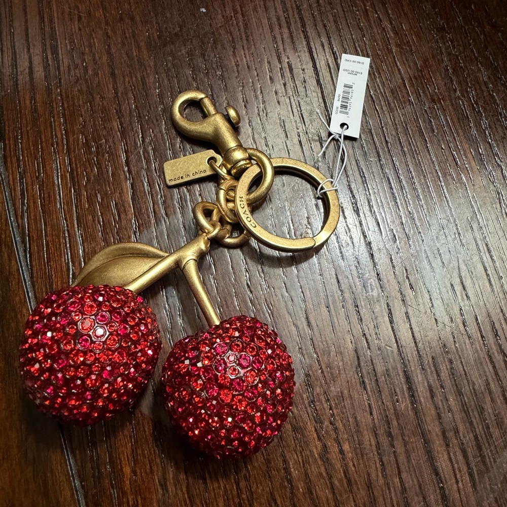 Coach Crystal Cherry Keychain - Red and Gold